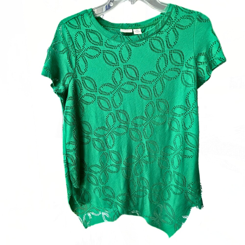 Westbound Short Sleeve Floral Green Lace Style Blouse Women’s Sz MP